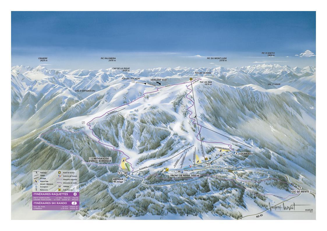 Mourtis plan raquettes et ski de randonnee